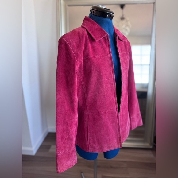 Vintage 90s Y2K Bernardo Red Leather Suede Moto Biker Zip Up Jacket PM - Picture 3 of 13